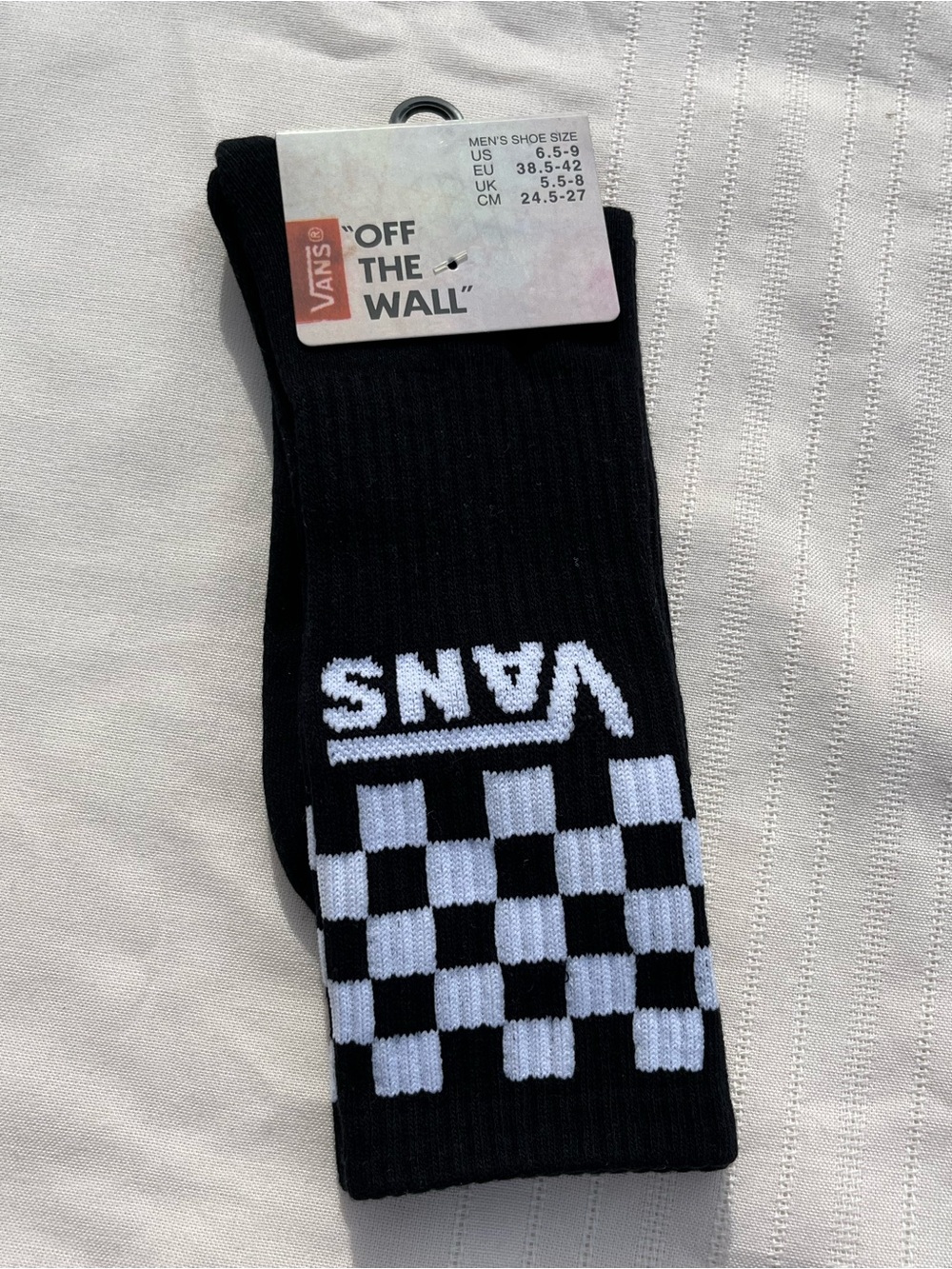 Vans Black and White Checker Ribbed Crew Socks unisex